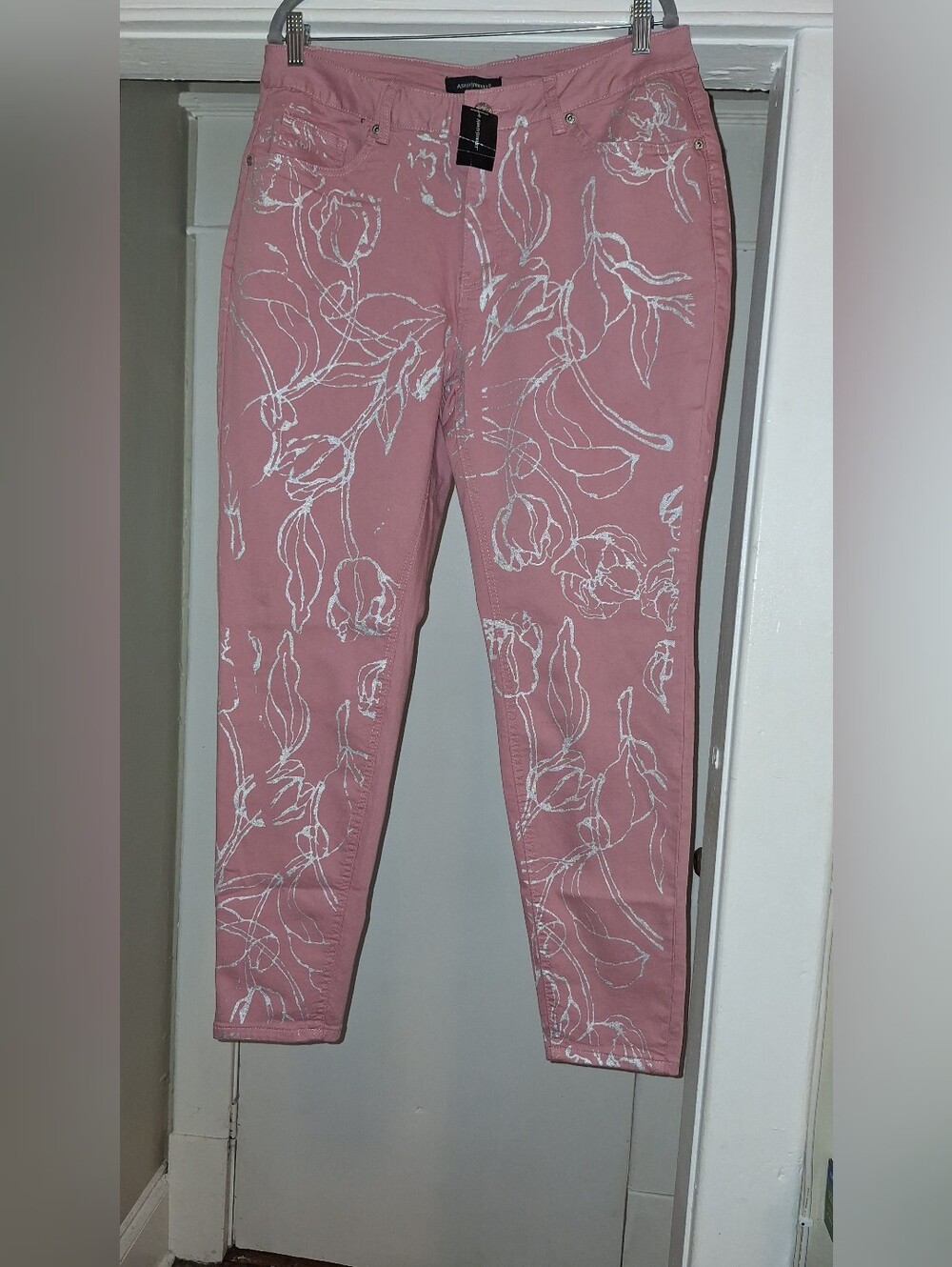 Ashley Stewart Pink Floral Skinny Jeans